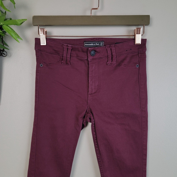 Abercrombie & Fitch Mid Rise Super Skinny Burgundy Jegging Stretch Jeans 24 AF - Picture 6 of 12